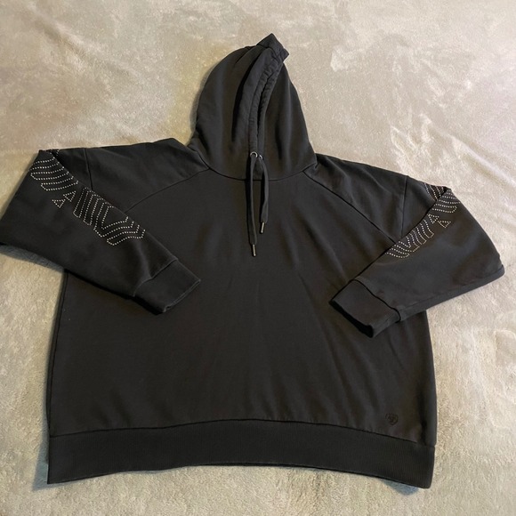 Ariat Tops - Ariat Women XL Black Studded Sleeve Logo Hoodie Sweatshirt Pullover Cotton Blend